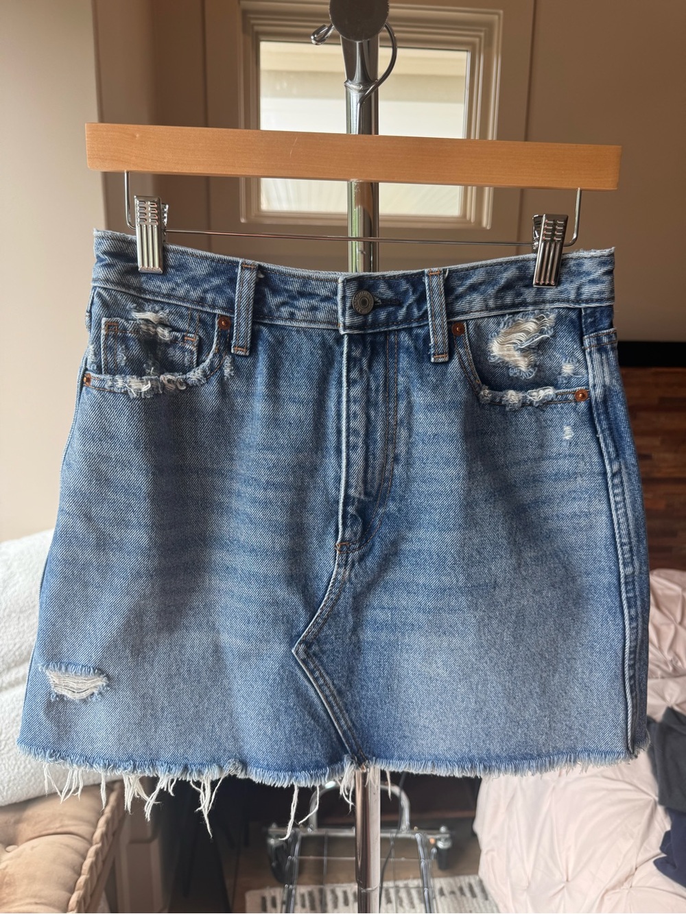 Abercrombie & Fitch Light Blue Distressed Denim Mini Skirt